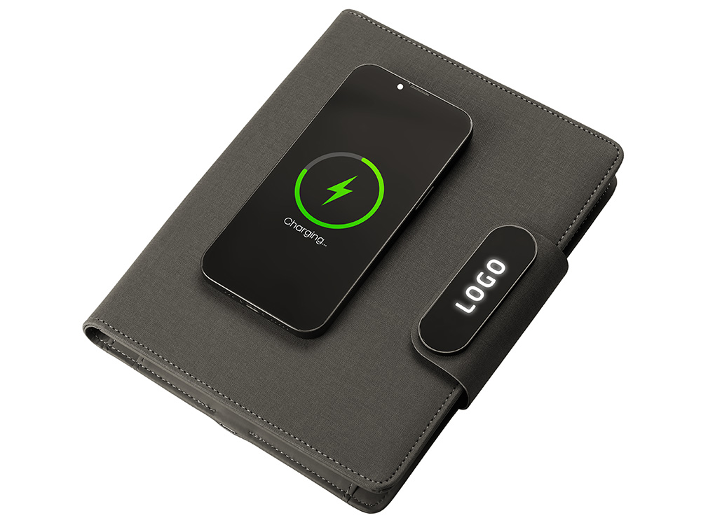 Подарочный набор металлическая ручка и блокнот А5 Twilight  со светящимся логотипом и пауэрбэнком (Изображение 4)