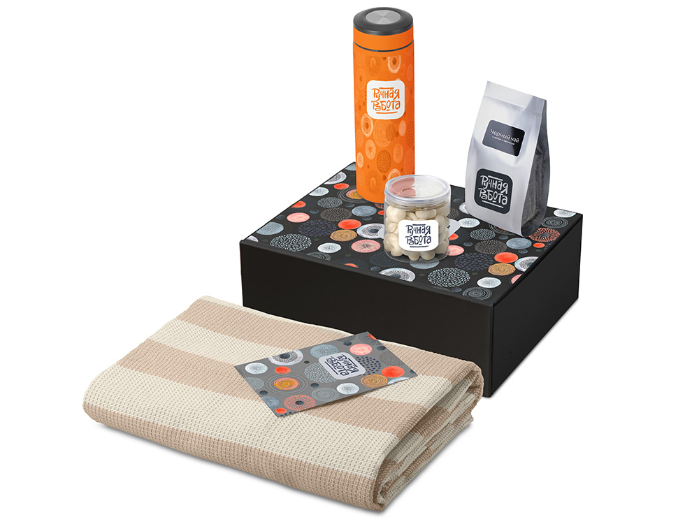 Подарочный набор Re:y. Warm с пледом, термосом и чаем (оранжевый) 