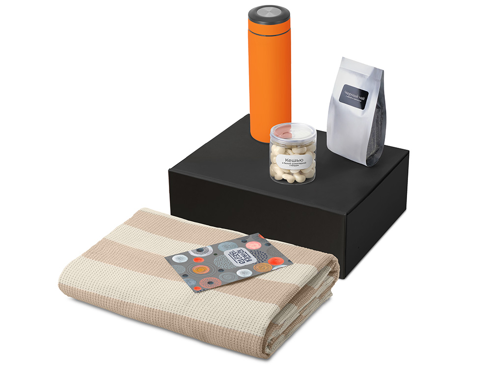 Подарочный набор Re:y. Warm с пледом, термосом и чаем (оранжевый)  (Изображение 2)