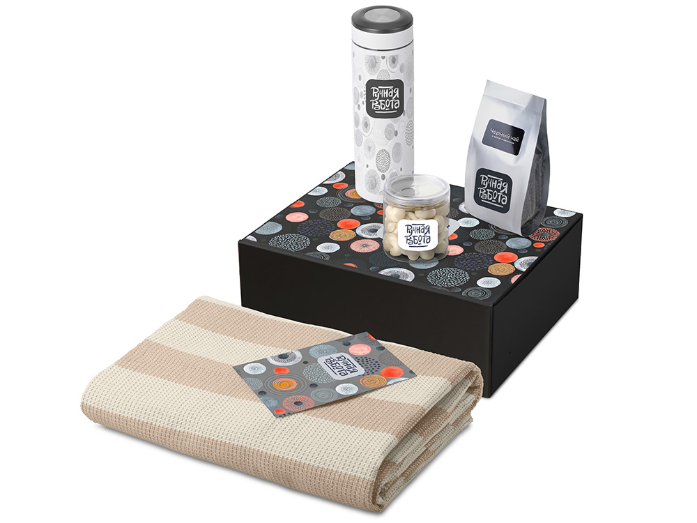 Подарочный набор Re:y. Warm с пледом, термосом и чаем (белый) 