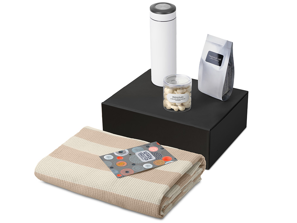 Подарочный набор Re:y. Warm с пледом, термосом и чаем (белый)  (Изображение 7)