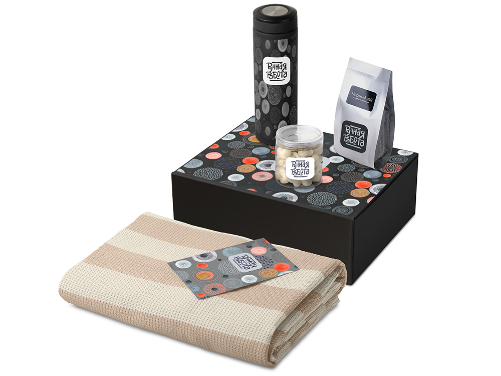 Подарочный набор Re:y. Warm с пледом, термосом и чаем (черный) 