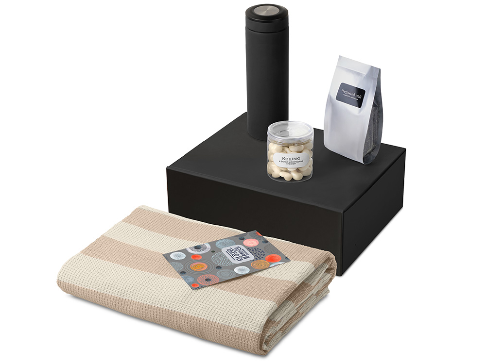 Подарочный набор Re:y. Warm с пледом, термосом и чаем (черный)  (Изображение 2)