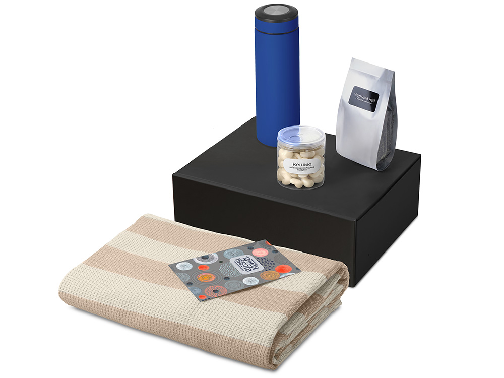 Подарочный набор Re:y. Warm с пледом, термосом и чаем (синий)  (Изображение 2)