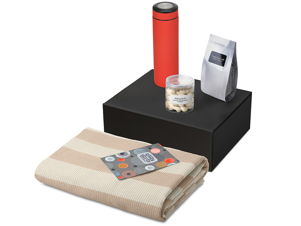 Подарочный набор Re:y. Warm с пледом, термосом и чаем (красный)  (Изображение 2)