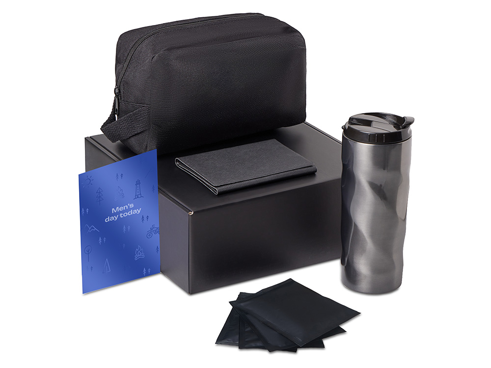 Подарочный набор Re:m. Road  с термокружкой, косметичкой и обложкой для паспорта (черный)  (Изображение 2)