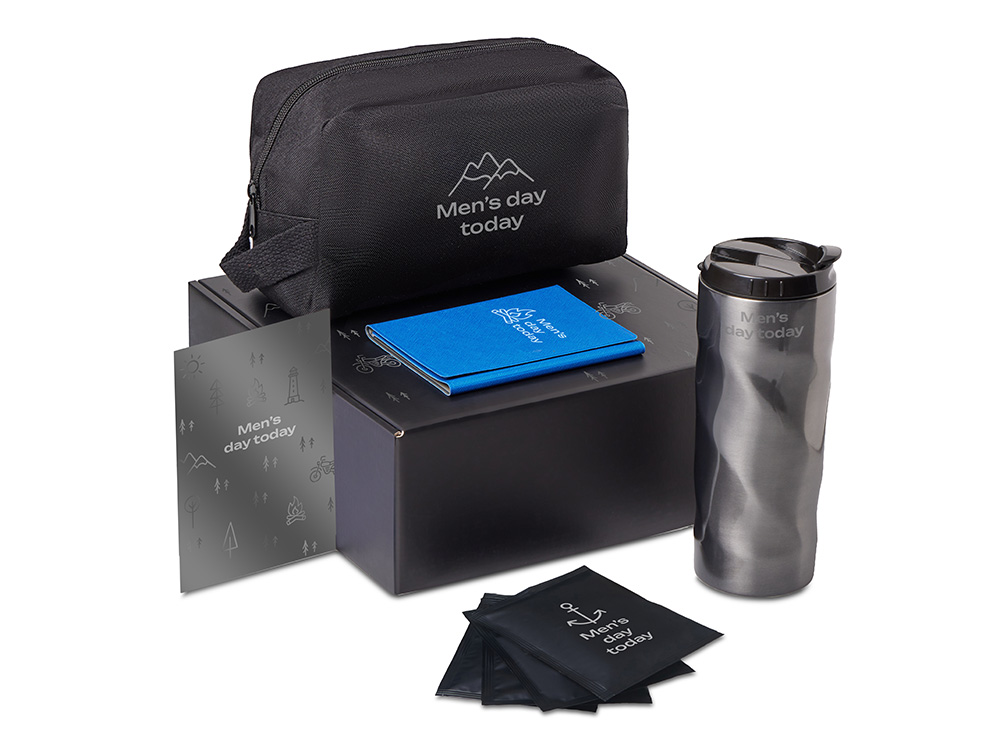 Подарочный набор Re:m. Road  с термокружкой, косметичкой и обложкой для паспорта (синий)  (Изображение 1)