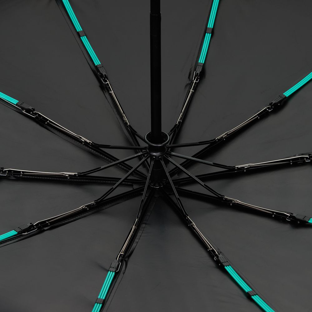 Зонт складной Skymate с УФ-защитой и ручкой-карабином, черный (Изображение 3)
