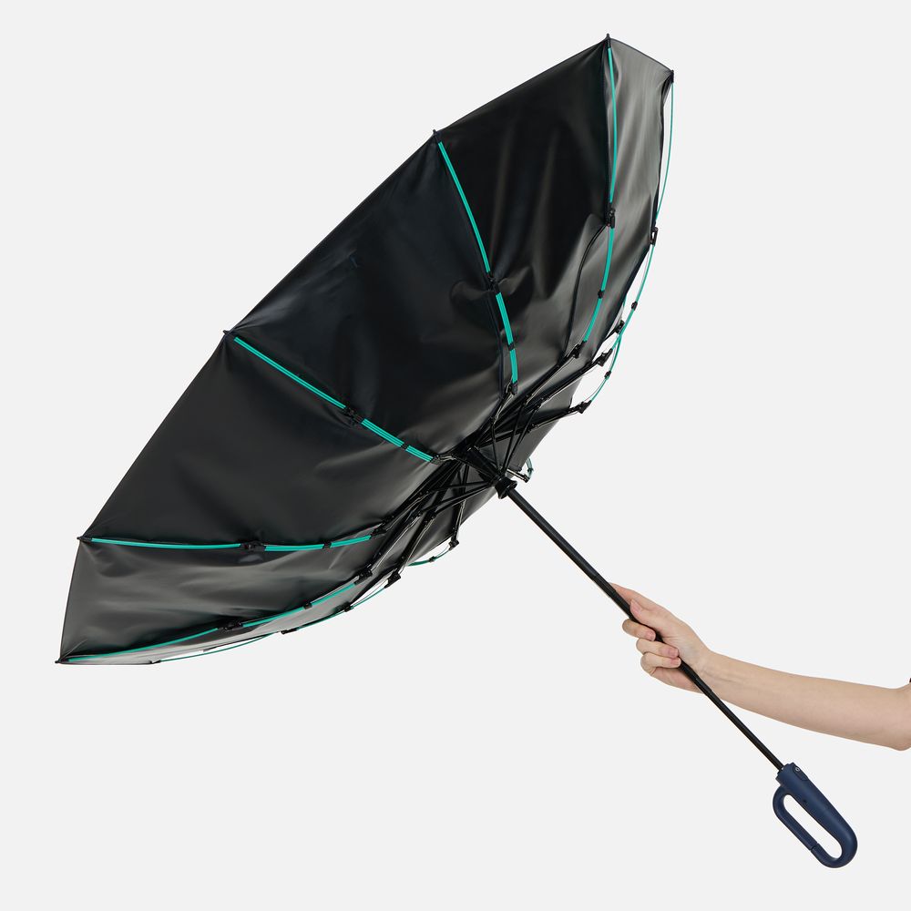 Зонт складной Skymate с УФ-защитой и ручкой-карабином, темно-синий (Изображение 4)