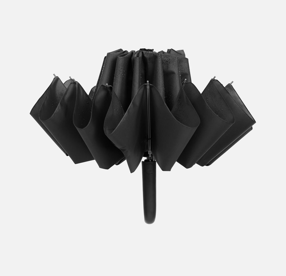 Зонт обратного сложения inLoop с ручкой-карабином, черный (Изображение 3)