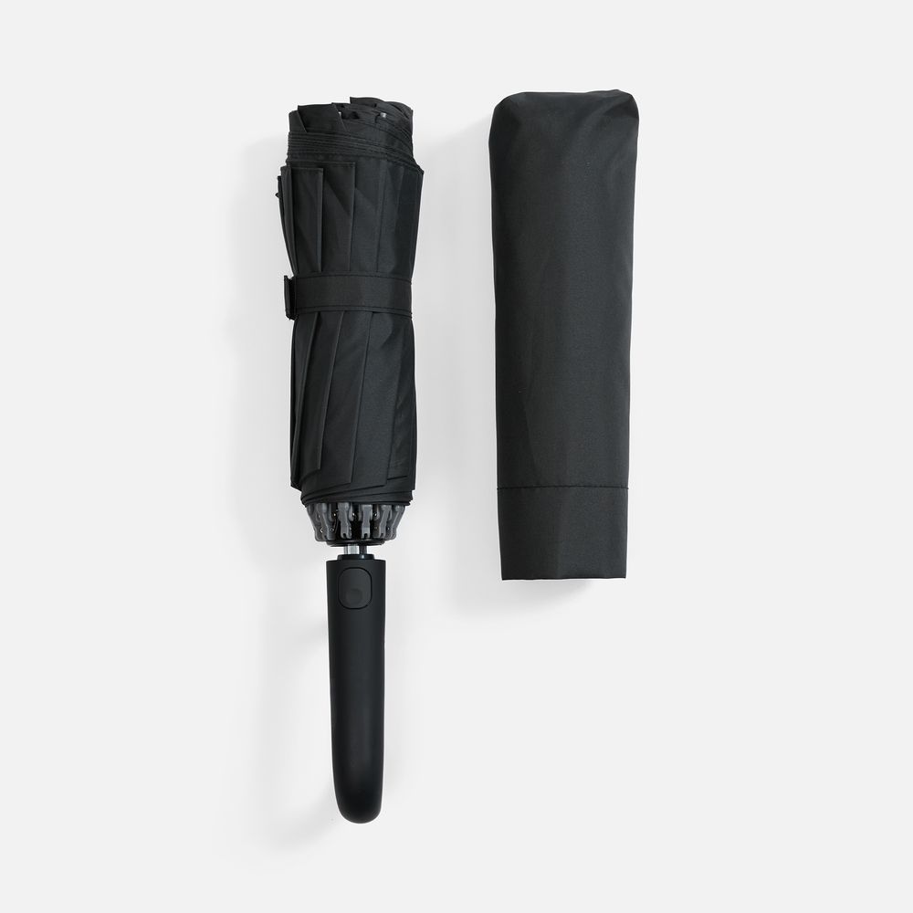 Зонт обратного сложения inLoop с ручкой-карабином, черный (Изображение 5)