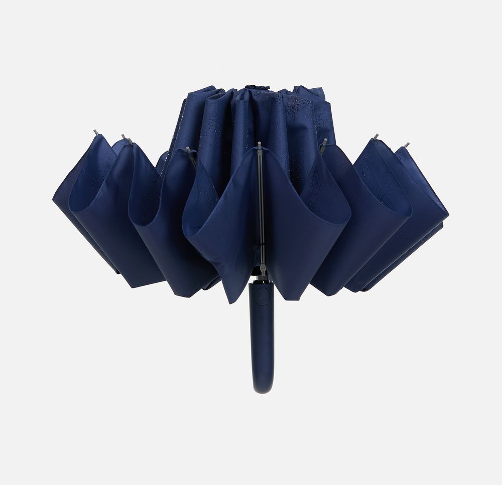 Зонт обратного сложения inLoop с ручкой-карабином, темно-синий (Изображение 3)