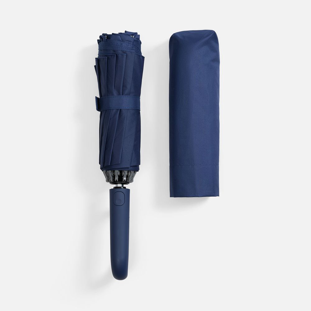 Зонт обратного сложения inLoop с ручкой-карабином, темно-синий (Изображение 5)