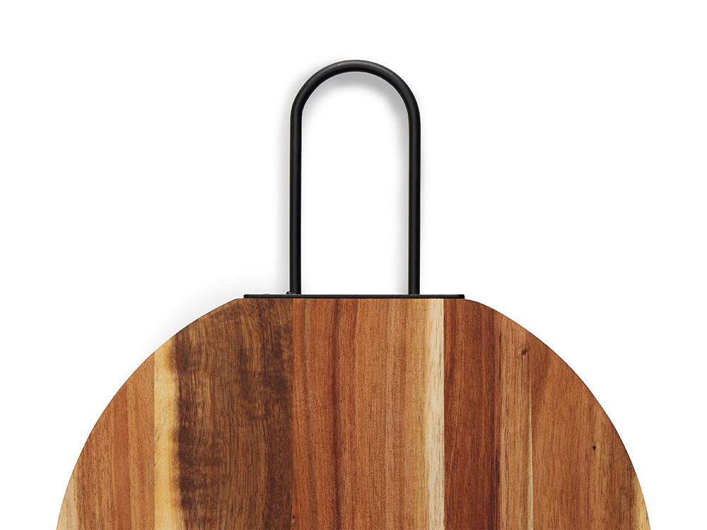 Деревянная круглая доска из акации с металлической ручкой Кира (Изображение 5)