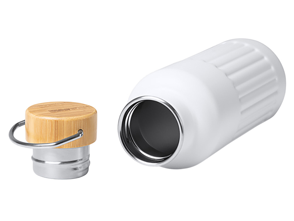 Термобутылка Нобук с бамбуковой крышкой, 500 мл (белый)  (Изображение 2)