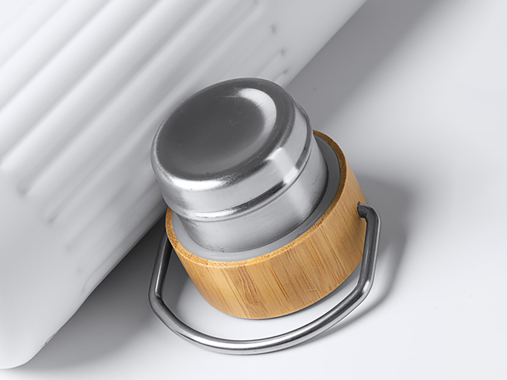 Термобутылка Нобук с бамбуковой крышкой, 500 мл (белый)  (Изображение 3)