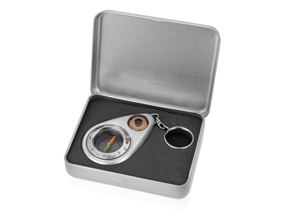 Брелок-компас с термометром, серебристый (Изображение 2)