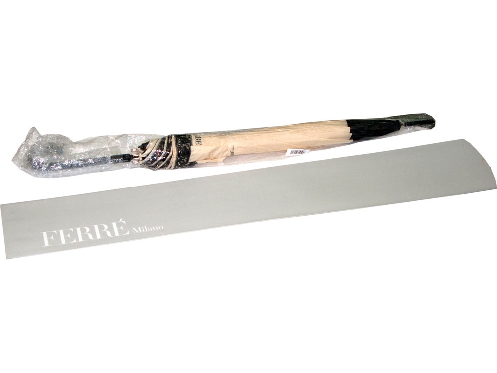 Зонт-трость Ferre, полуавтомат, бежевый/черный (Изображение 3)