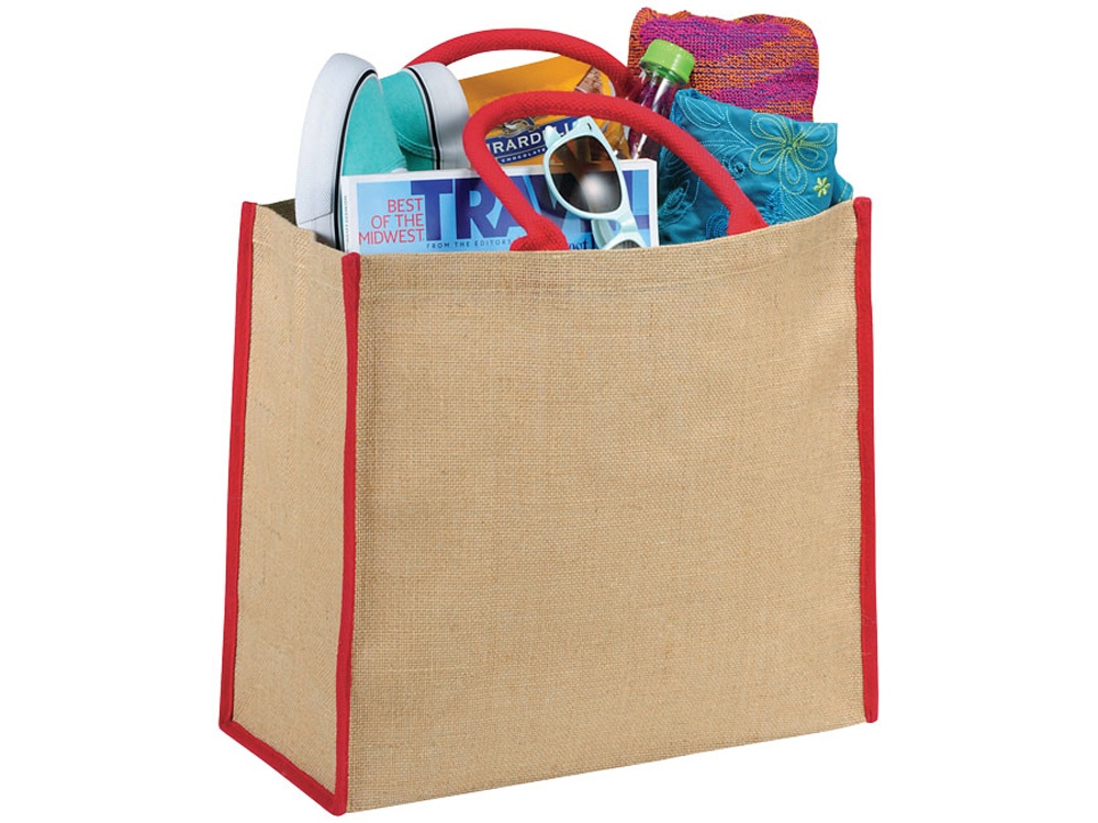 Сумка для покупок, 280 г/м2 (красный/натуральный)  (Изображение 3)