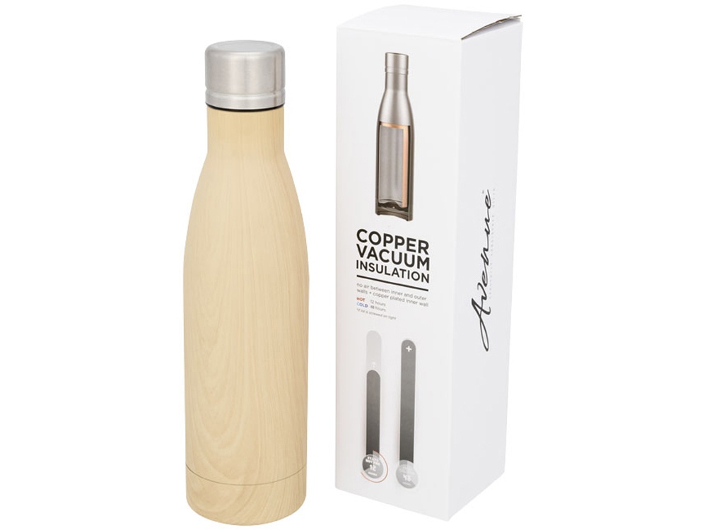 Вакуумная бутылка Vasa с покрытием под дерево (коричневый/серебристый)  (Изображение 3)