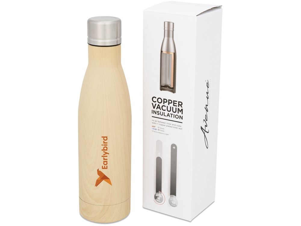 Вакуумная бутылка Vasa с покрытием под дерево (коричневый/серебристый)  (Изображение 4)