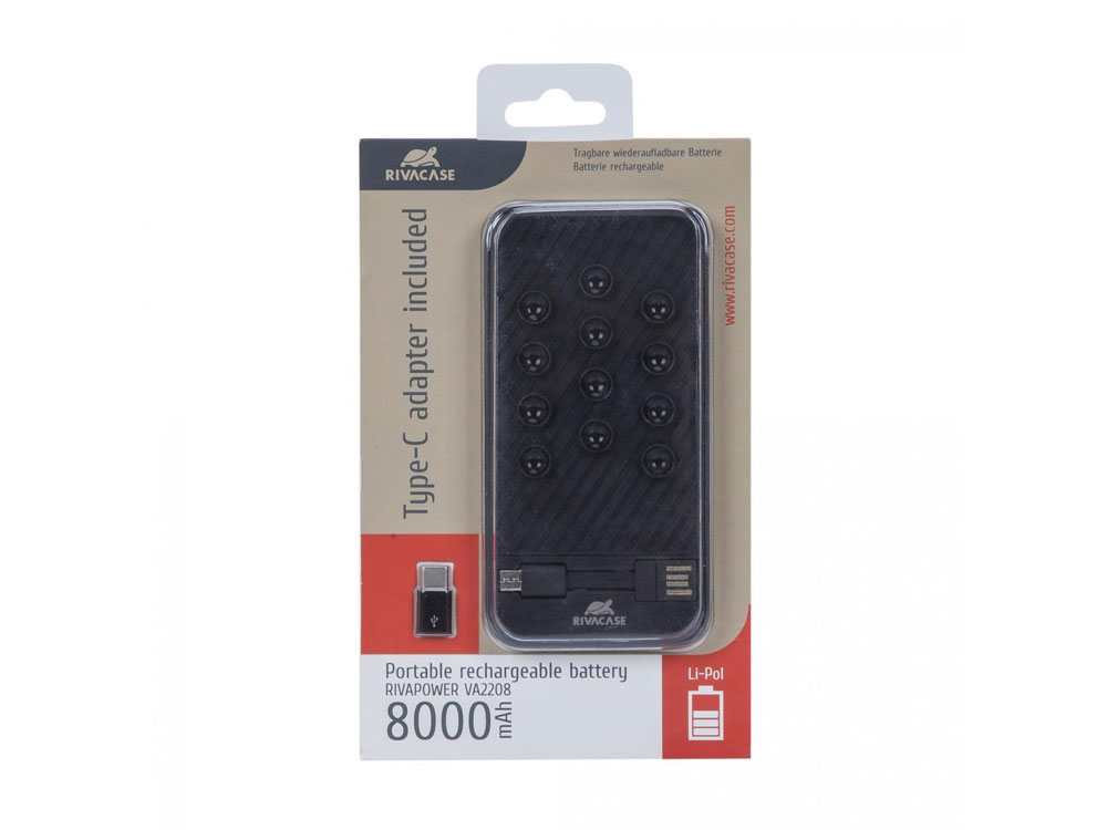 Внешний аккумулятор VA2208 на присосках с кабелем micro USB, 8000 mAh, черный (Изображение 4)