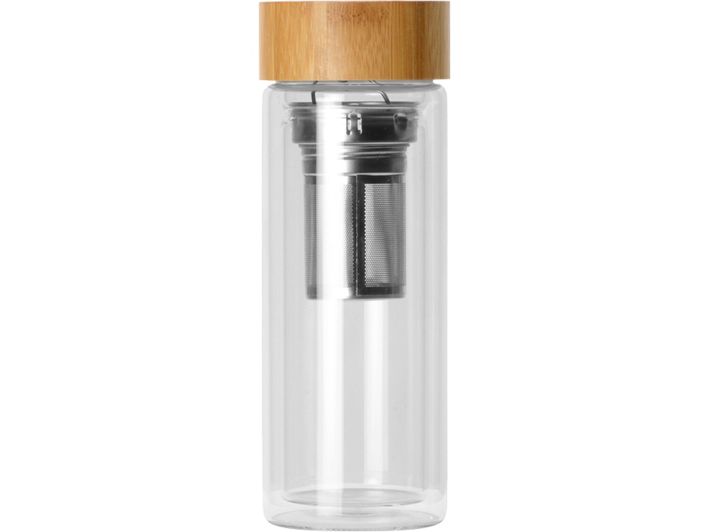 Стеклянный термос из стекла с двойными стенками и ситечком 320 мл Badachu в чехле, прозрачный (Изображение 6)