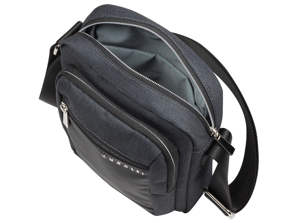 Сумка наплечная мужская BUGATTI Sera, антрацитовая, полиэстер, 21х6х26,5 см (Изображение 3)