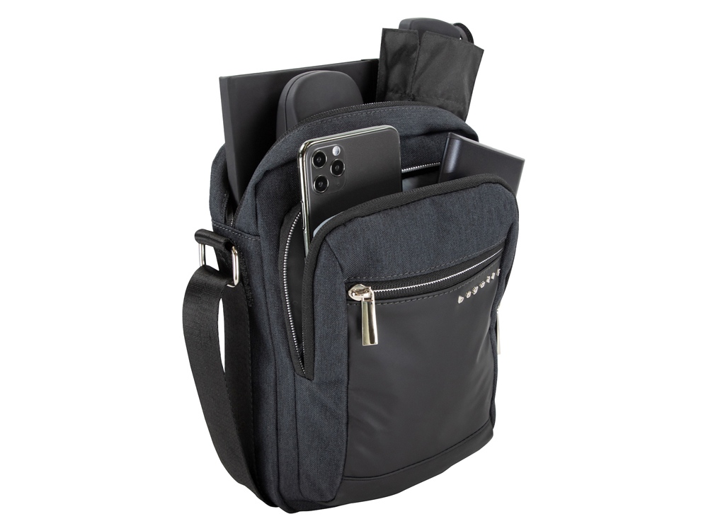 Сумка наплечная мужская BUGATTI Sera, антрацитовая, полиэстер, 21х6х26,5 см (Изображение 4)