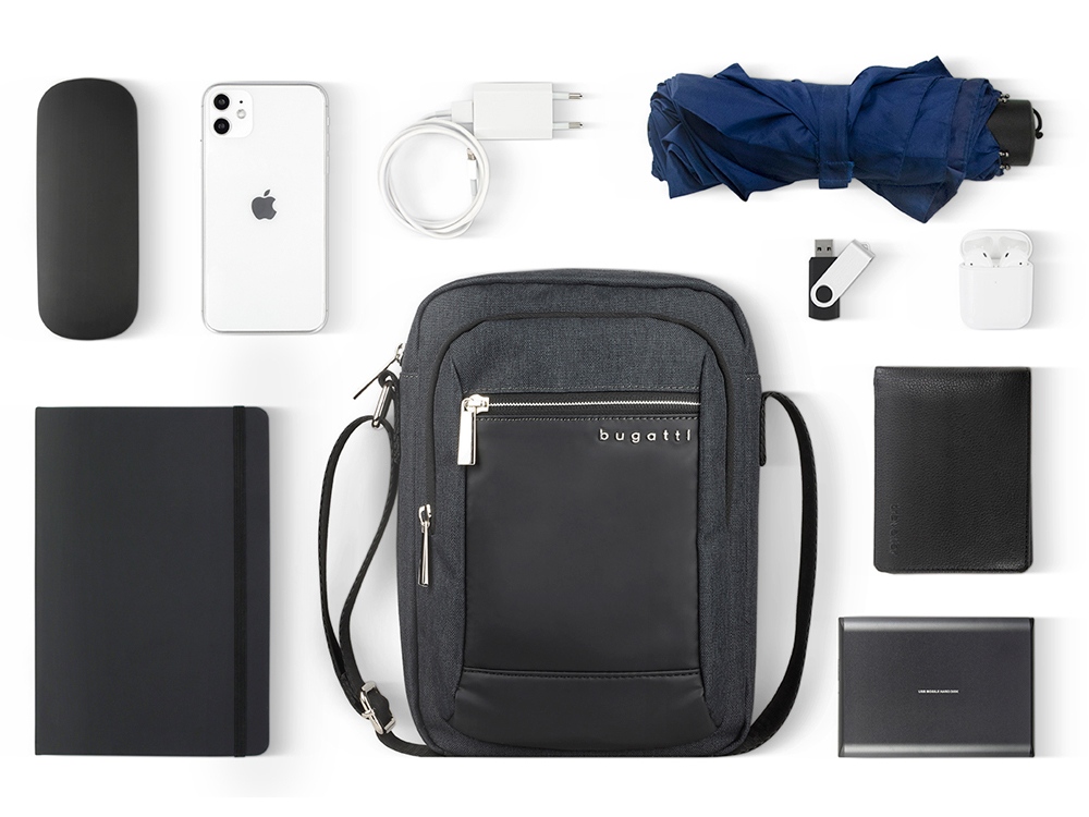 Сумка наплечная мужская BUGATTI Sera, антрацитовая, полиэстер, 21х6х26,5 см (Изображение 9)