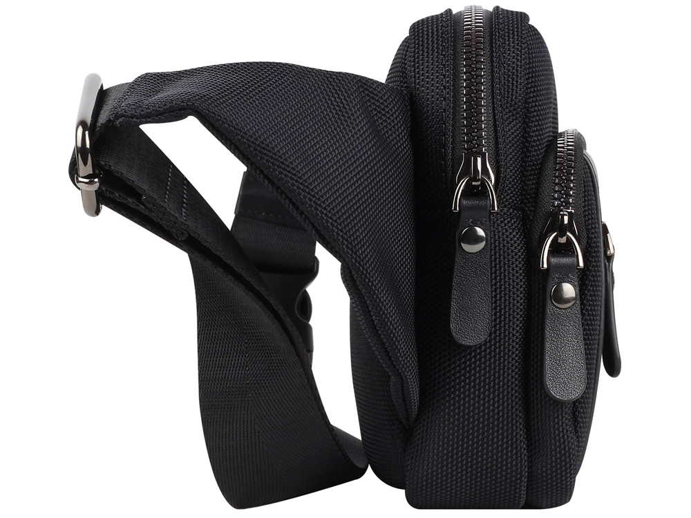 Сумка на пояс BUGATTI Nero, чёрная, нейлон 1680D/кожа, 20,5х6х15 см (Изображение 4)