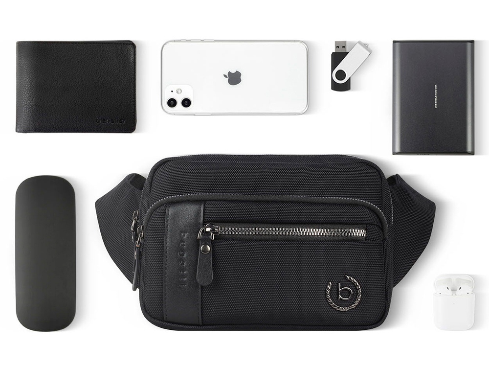 Сумка на пояс BUGATTI Nero, чёрная, нейлон 1680D/кожа, 20,5х6х15 см (Изображение 6)