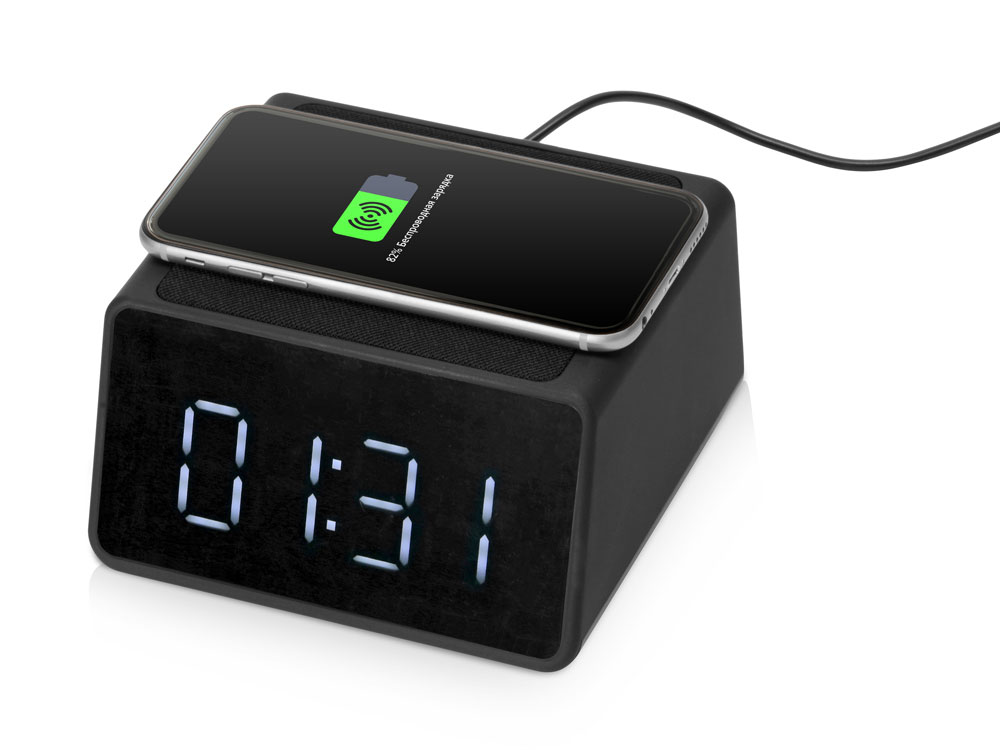 Беспроводная колонка с часами и функцией беспроводной зарядки Sentry, черный (Изображение 2)