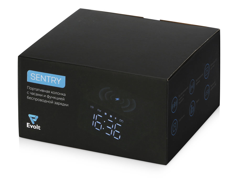 Беспроводная колонка с часами и функцией беспроводной зарядки Sentry, черный (Изображение 11)