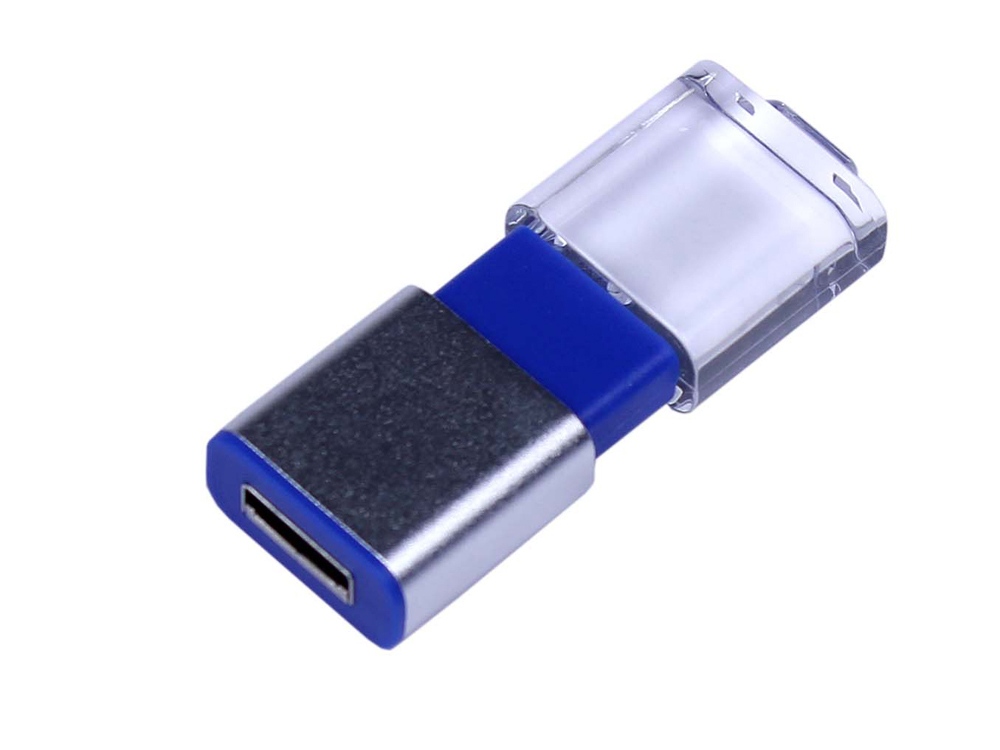 USB 2.0- флешка промо на 32 Гб прямоугольной формы, выдвижной механизм (синий) 32Gb (Изображение 2)