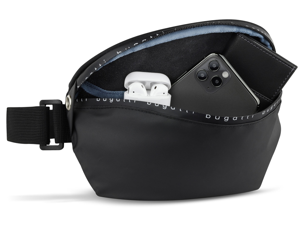 Сумка на пояс BUGATTI Blanc Delight, чёрная, нейлон RPET600D/тарпаулин/полиэстер, 24х11х12,5 см, 2 л (Изображение 4)
