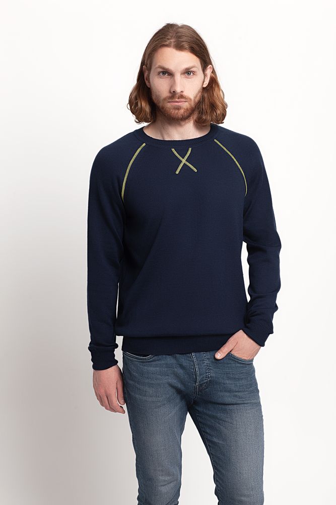 Джемпер Stitch с контрастной отделкой, синий с зеленым, размер L (Изображение 5)