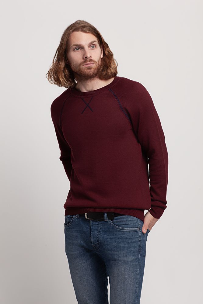 Джемпер Stitch с контрастной отделкой, бордовый с синим, размер S (Изображение 5)