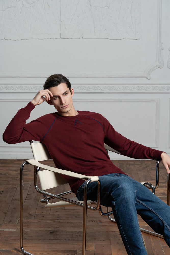 Джемпер Stitch с контрастной отделкой, бордовый с синим, размер S (Изображение 6)