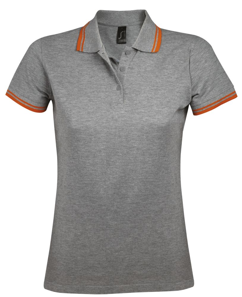 Рубашка поло женская Pasadena Women 200 с контрастной отделкой, серый меланж/оранжевый, размер XXL (Изображение 1)